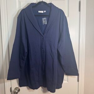 NWOT. Denim & Co. women's 3X navy blue long sleeve button v-neck sweater blazer
